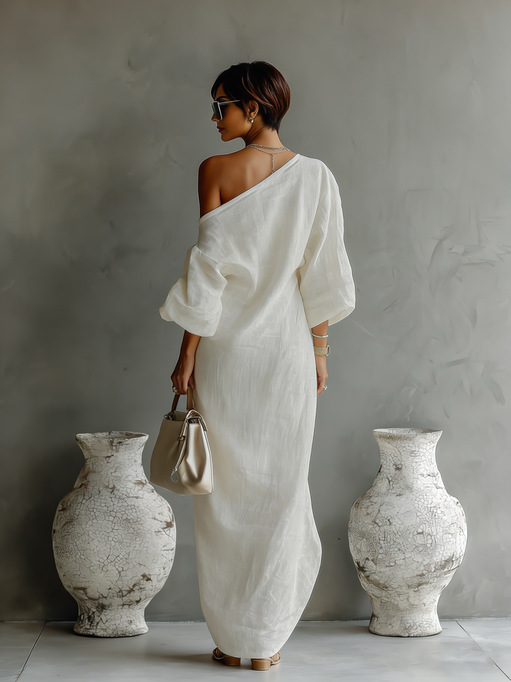 Aurora | Ivory One-Shoulder Flowing Maxi Dress