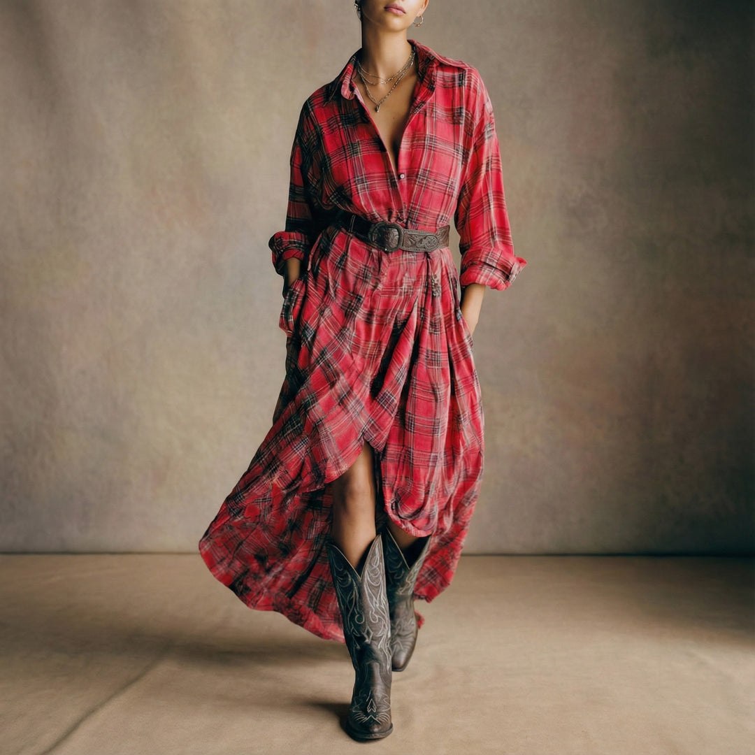 Abril - Plaid shirt dress with belt