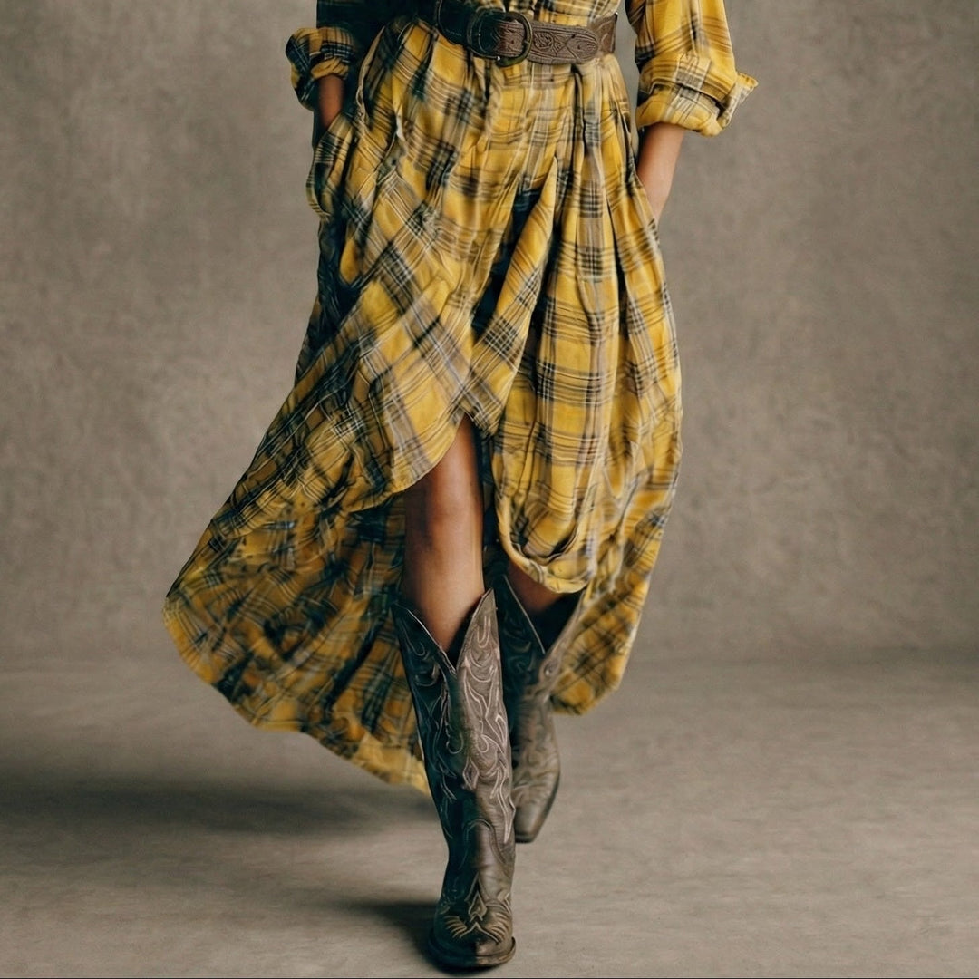 Abril - Plaid shirt dress with belt