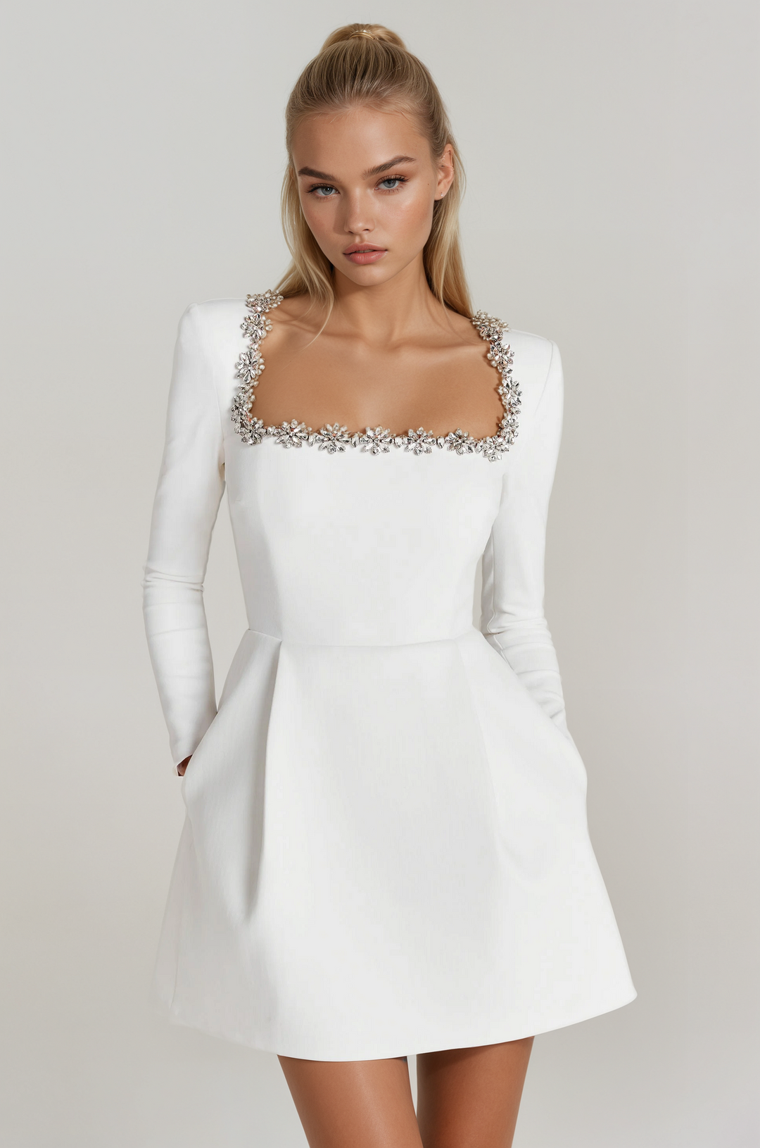 Tazari™ | Mini dress with embellished neckline