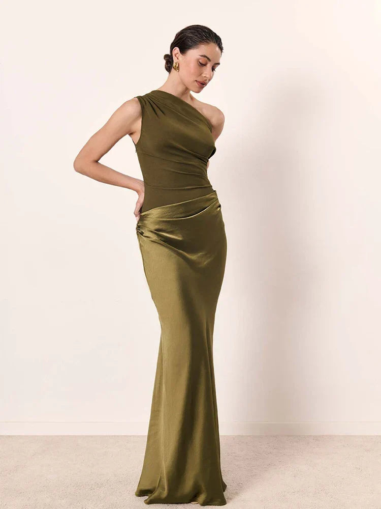 Sophia | One-Shoulder Satin Maxi Dress