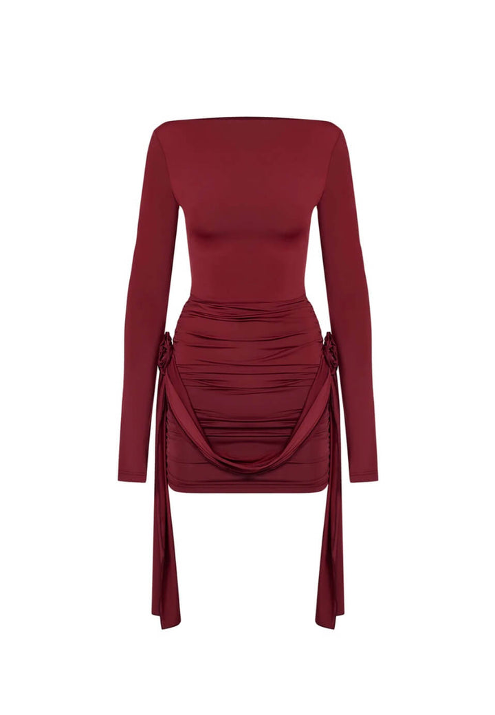 Ilyssia™ | Garnet red boat neck mini dress